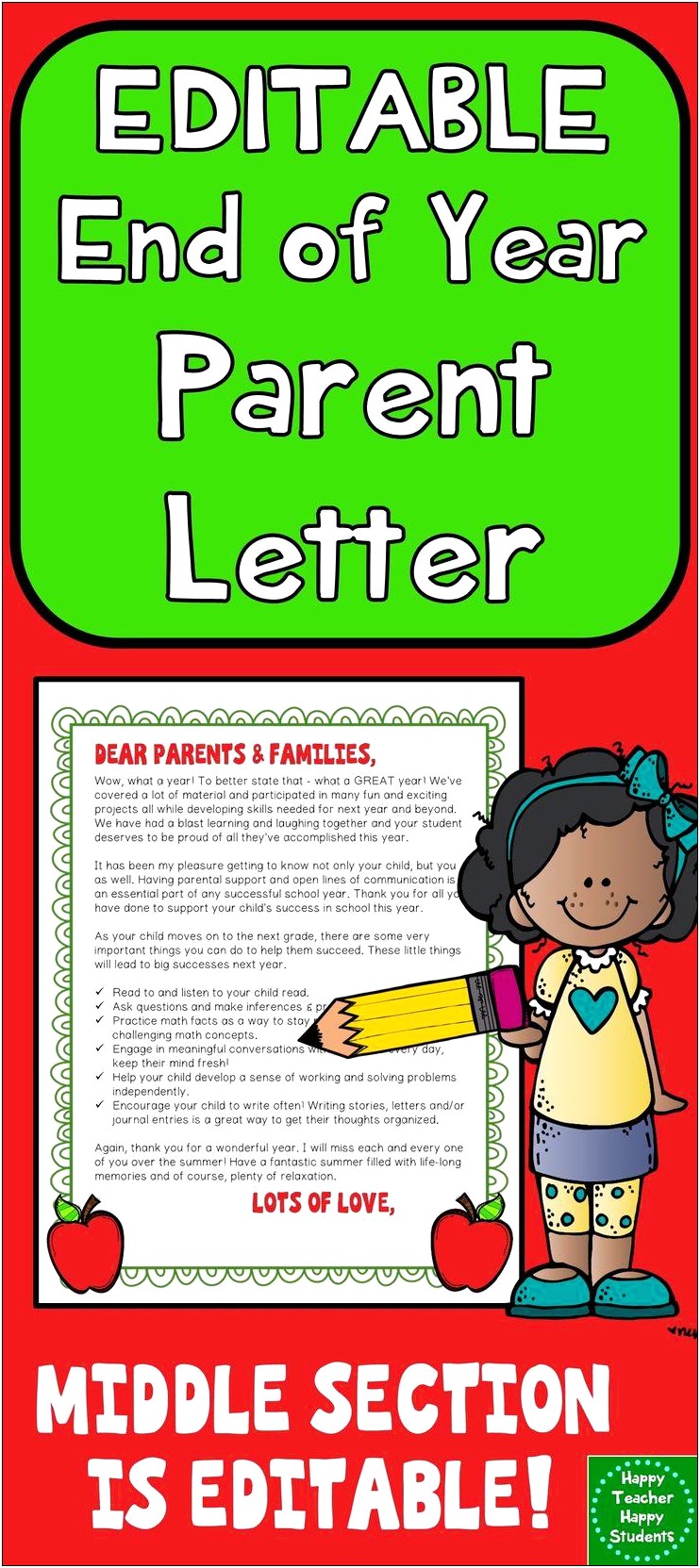 End Of Year Letter To Parents Template