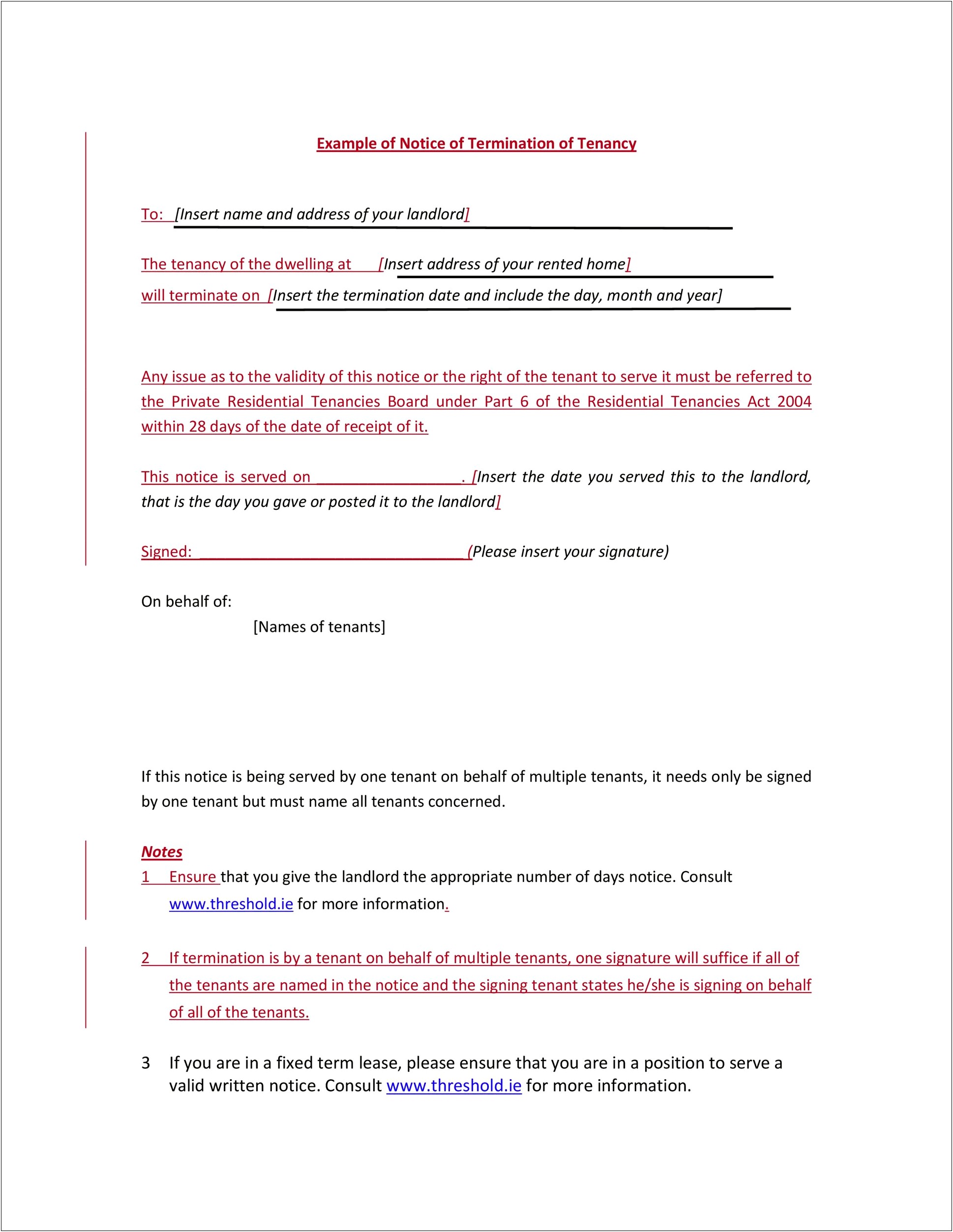 Ending Tenancy Early Letter Template Uk