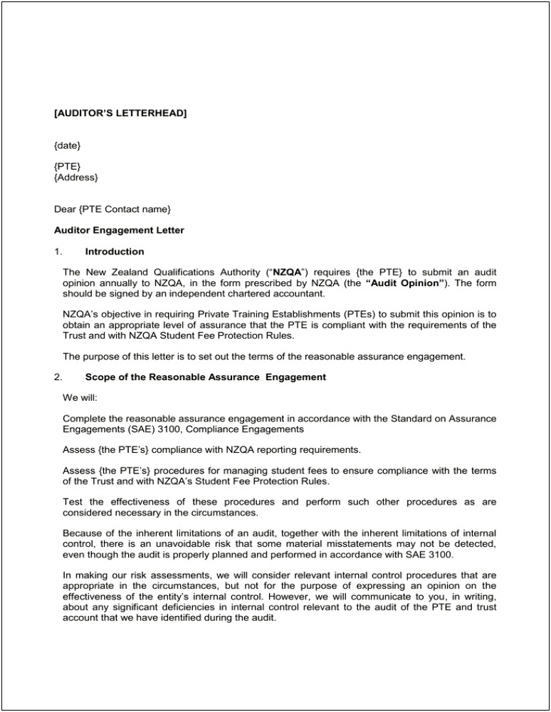 Engagement Letter For Non Audit Services Template