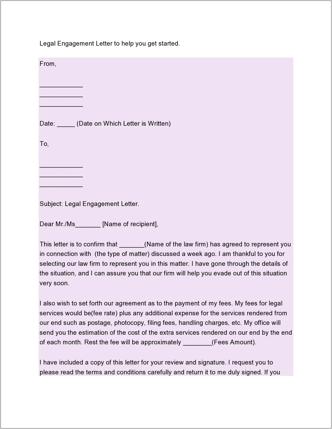 Engagement Letter In Massachusetts For Lawyer Template