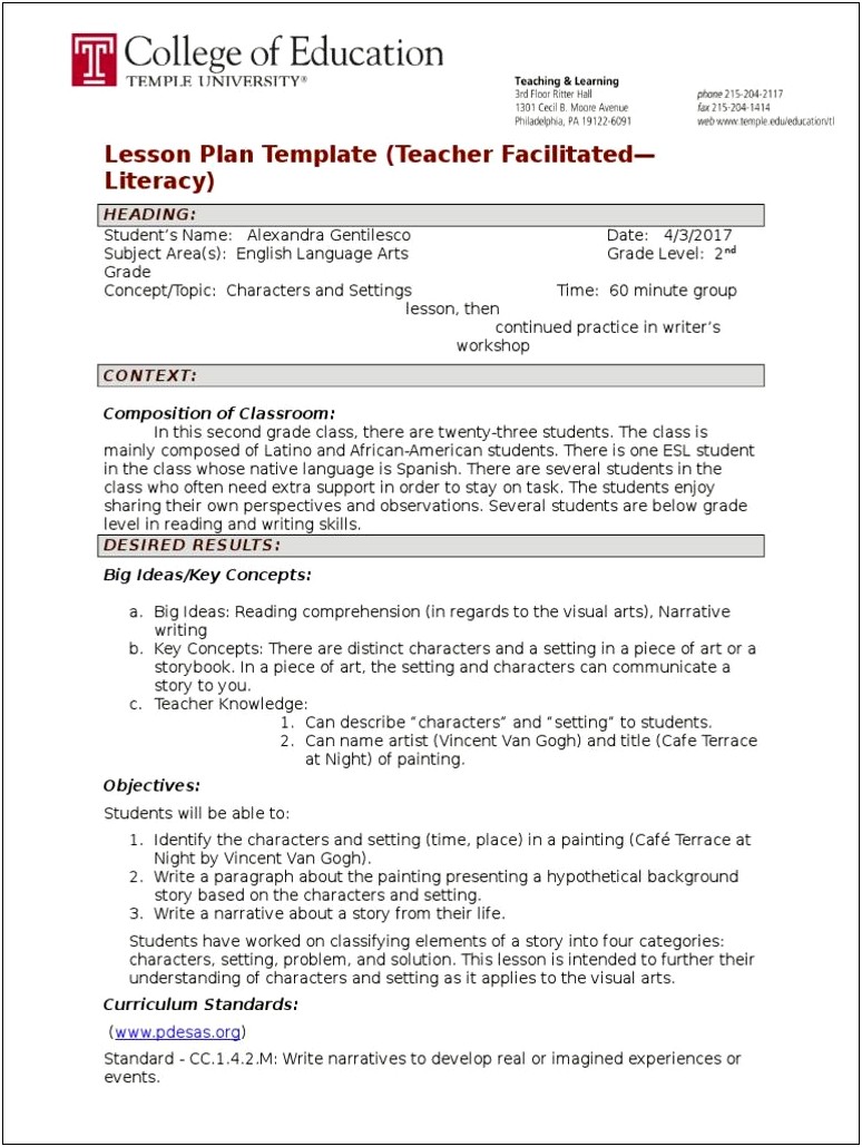 English Language Arts Lesson Plan Template