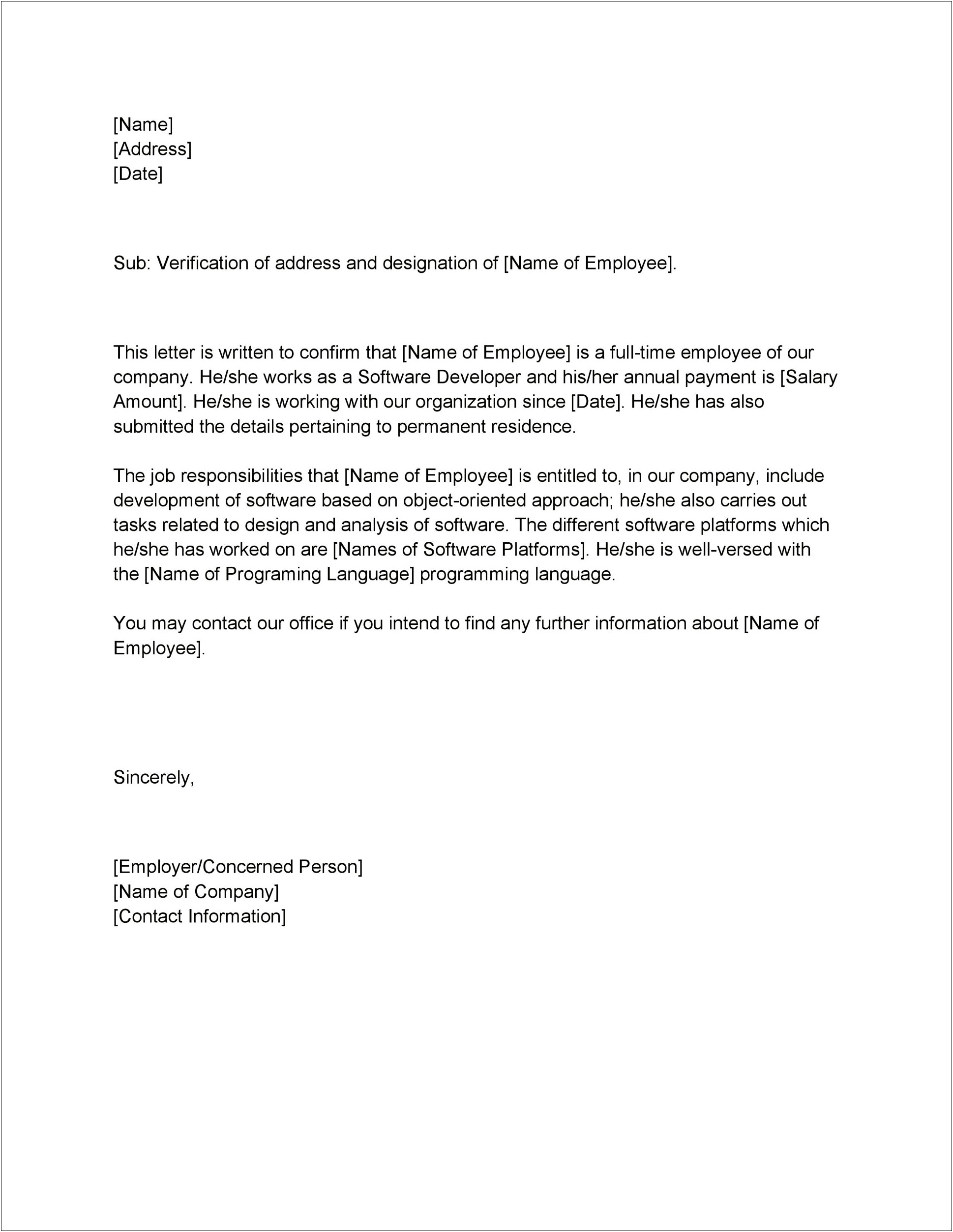 English Proficiency Letter From Employer Template