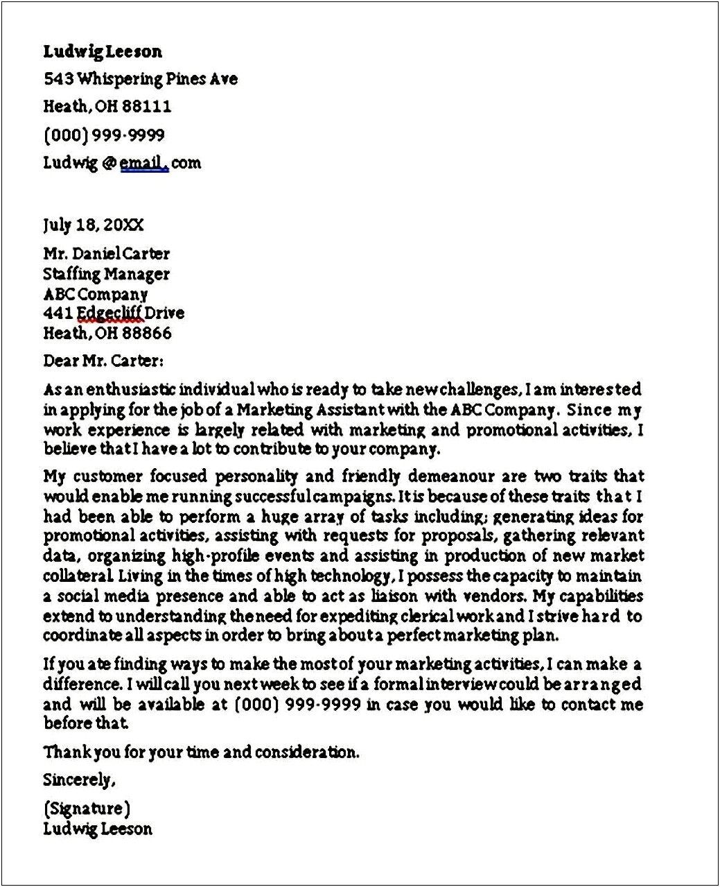 Entry Level Marketing Cover Letter Template