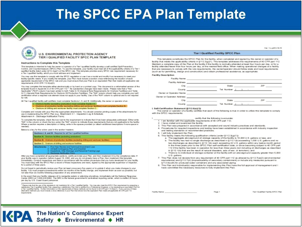 Epa Tier 1 Spcc Plan Template