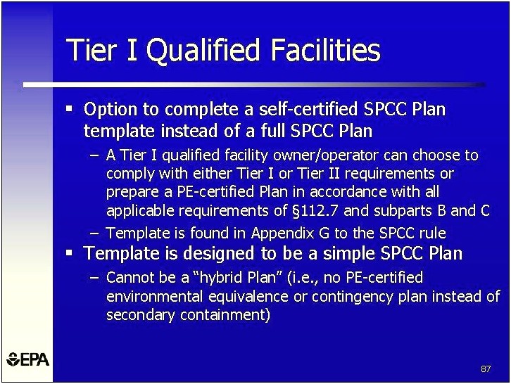 Epa Tier I Qualified Facility Spcc Plan Template