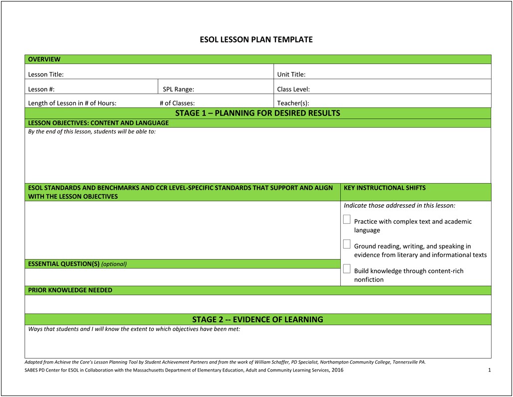 Esl Weekly Lesson Plan Template With Objectives