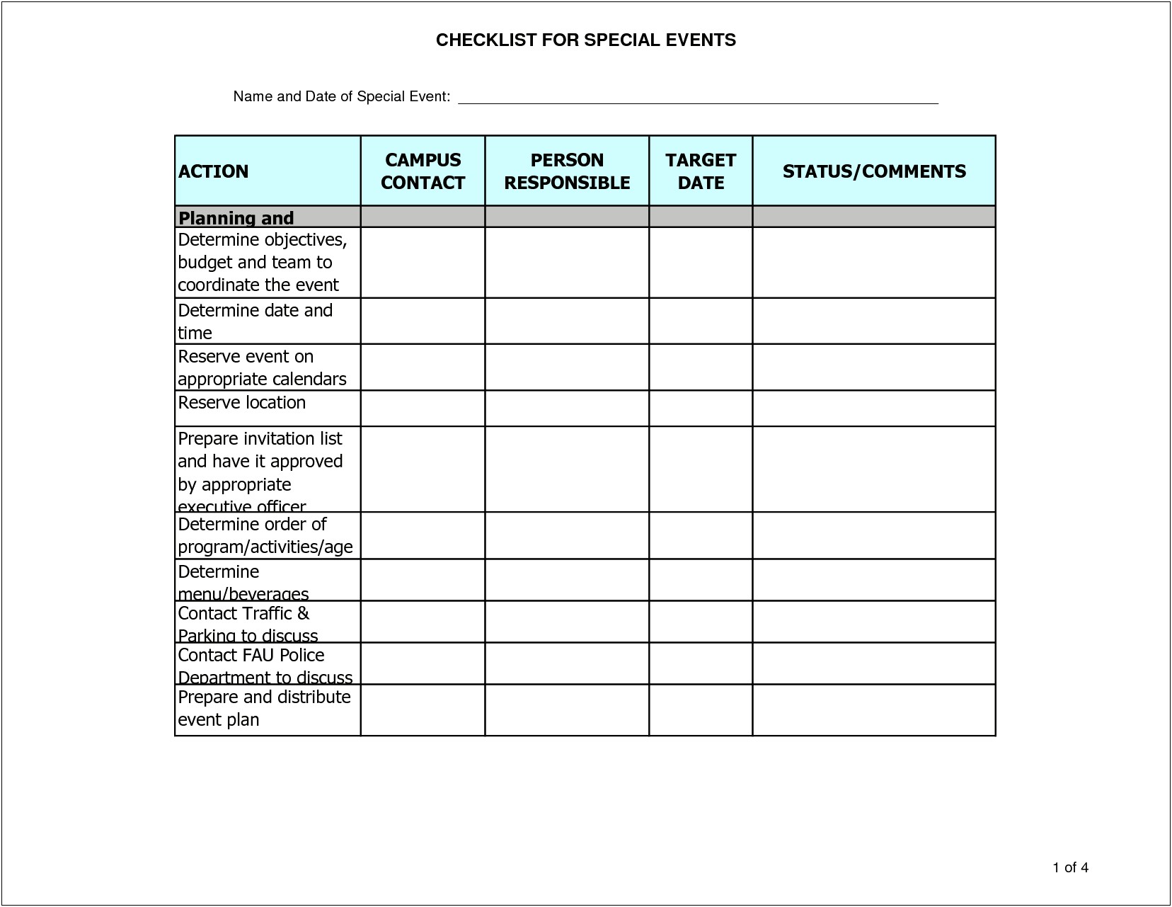 Event Planning Using A Spreadsheet Template