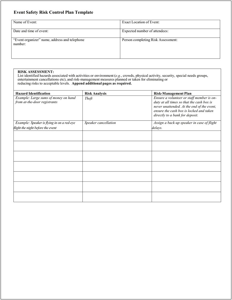 Event Safety Plan Template South Africa