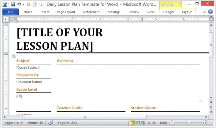 Example Lesson Plan Book Template Microsoft Word