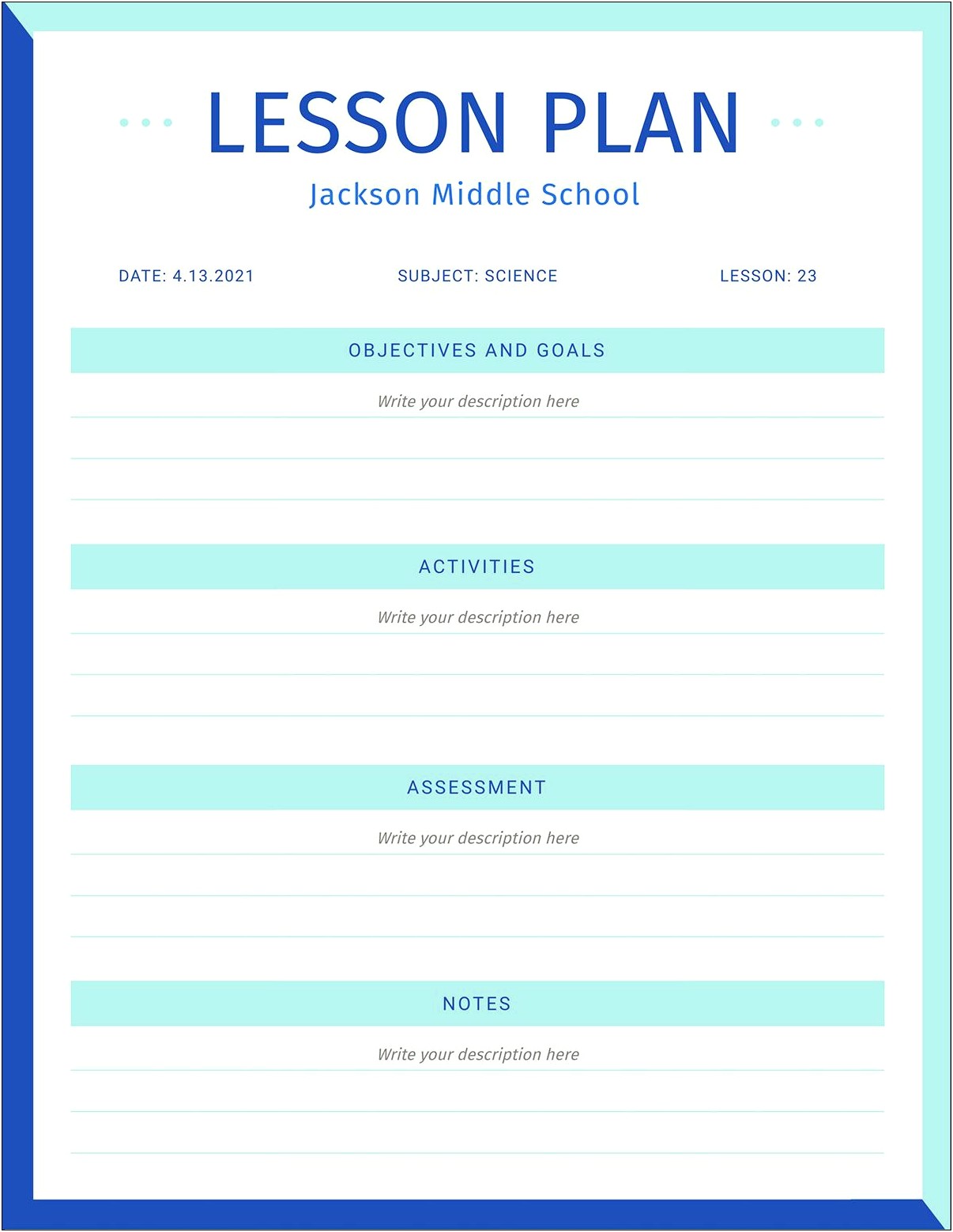 Example Lesson Plan Template High School