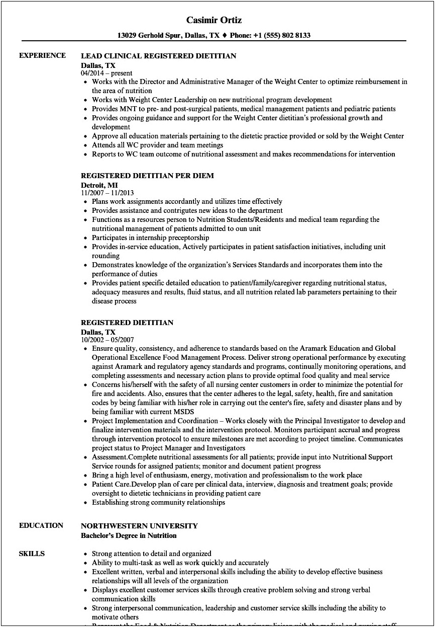 Example Of Cover Letter For Dietitian Template