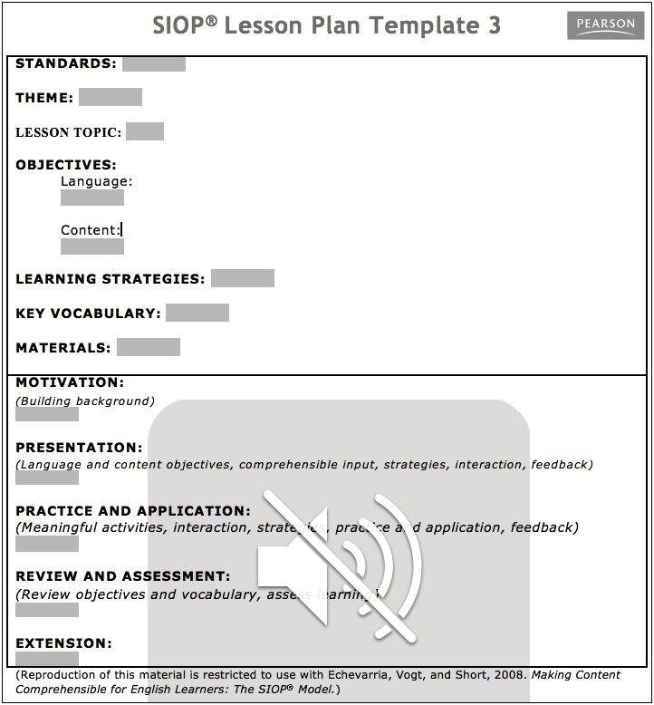 Example Siop Lesson Plan Template Using Teks