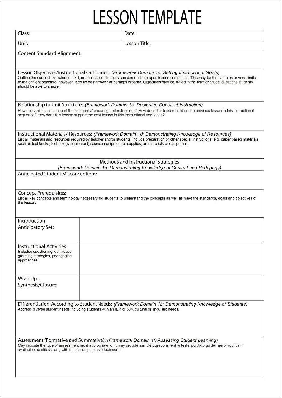 Examples Of Completed Template 3 Siop Lesson Plans