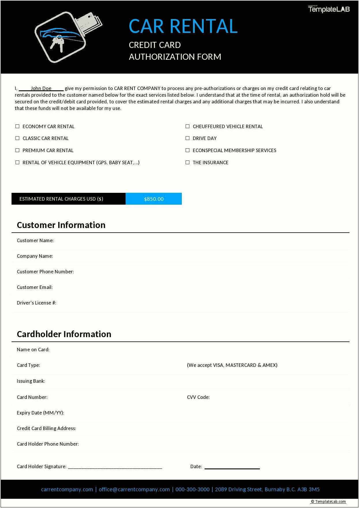 Excel Credit Card Authorization Form Template