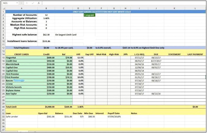 Excel Credit Card Payment Tracker Template