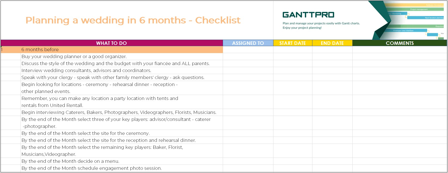 Excel Gantt Chart Project Plan Template