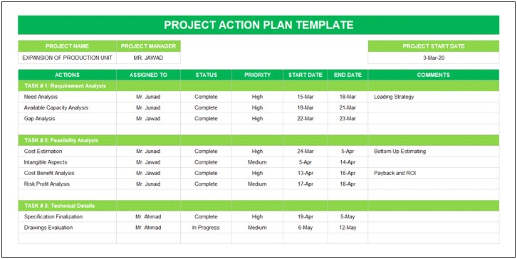 Excel Plan On A Page Template