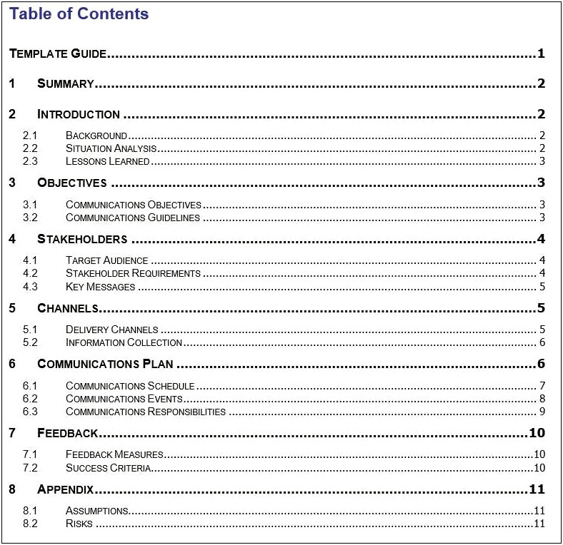 Excel Project Team Communication Plan Template