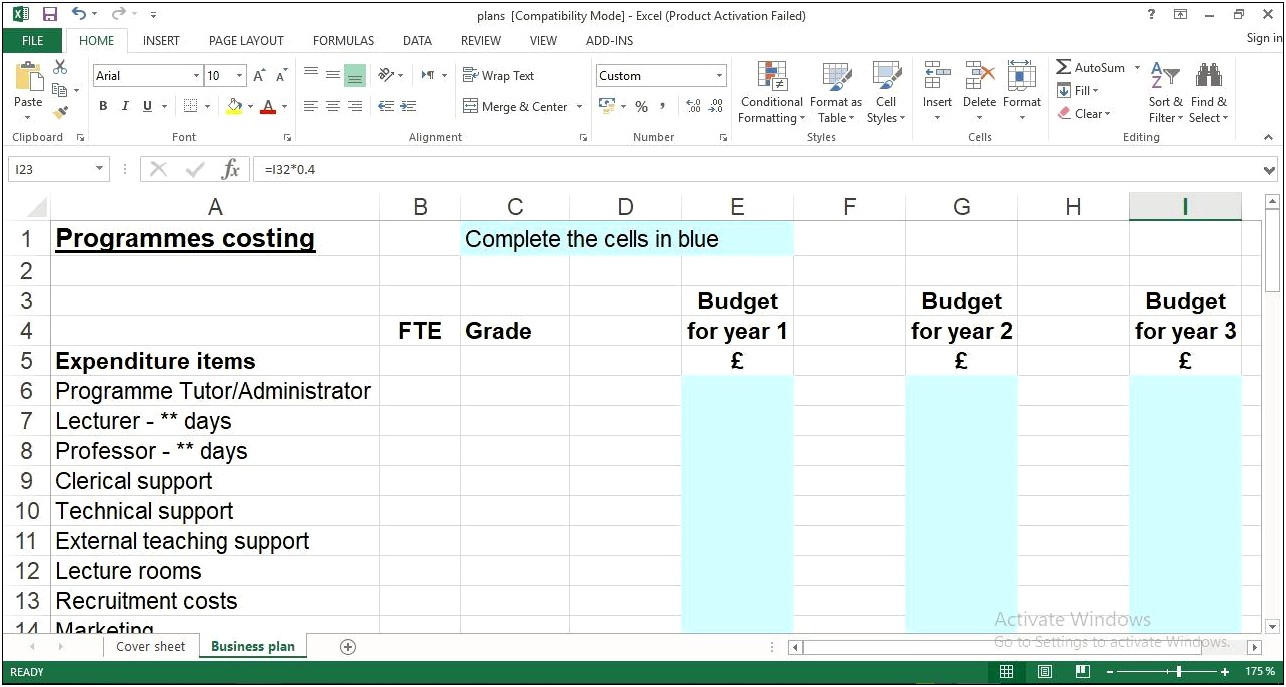 Excel Template 5 Year Business Plan