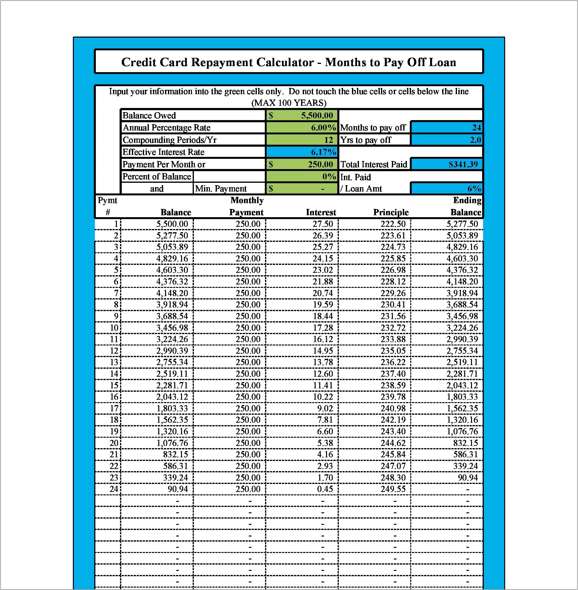 Excel Template For Credit Card Debt