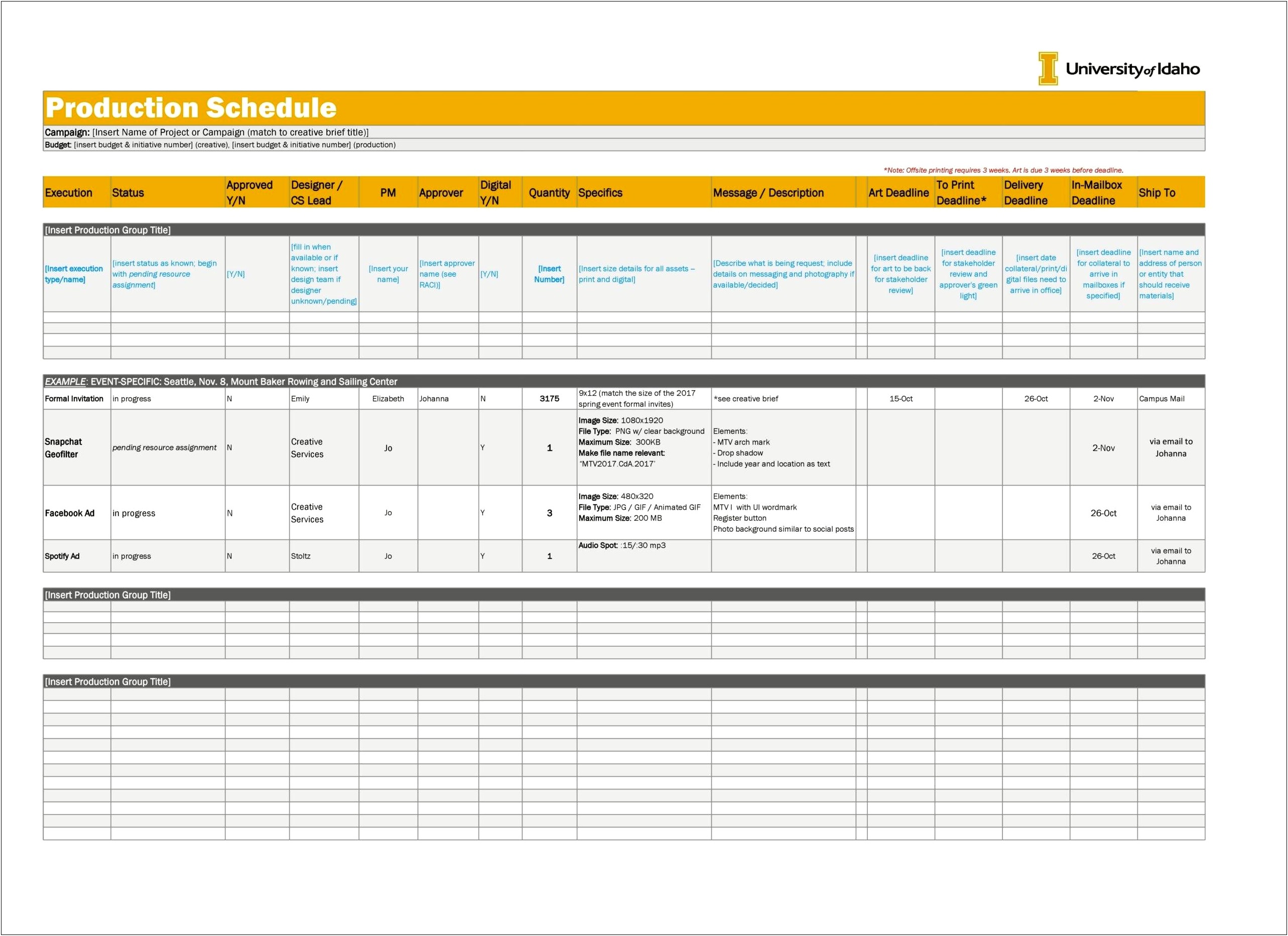 Excel Templates For Print Production Planning