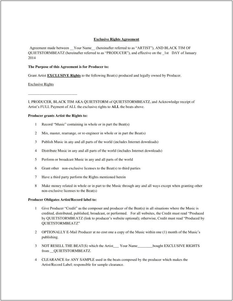 Exclusivity Of A Product Letter Agreement Template