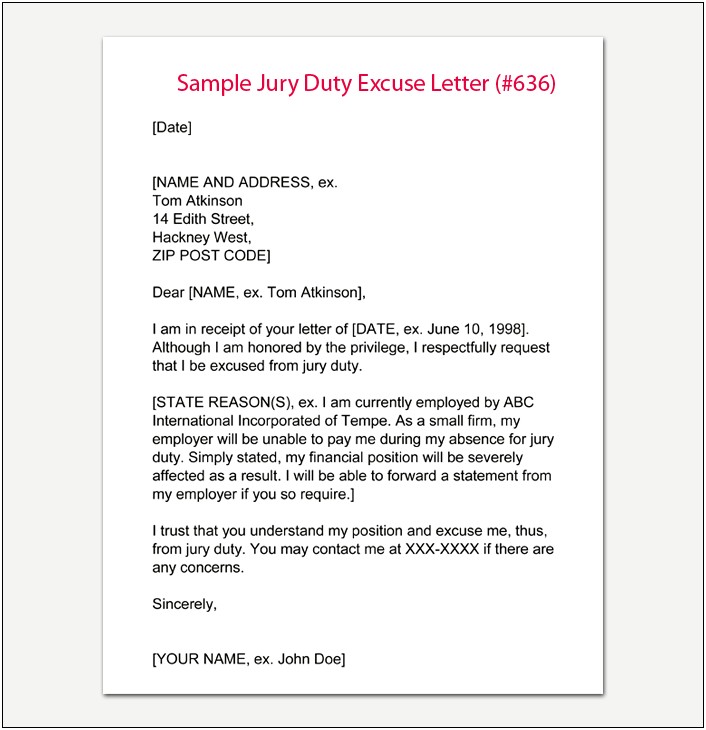Excuse From Jury Duty Letter From Doctor Template