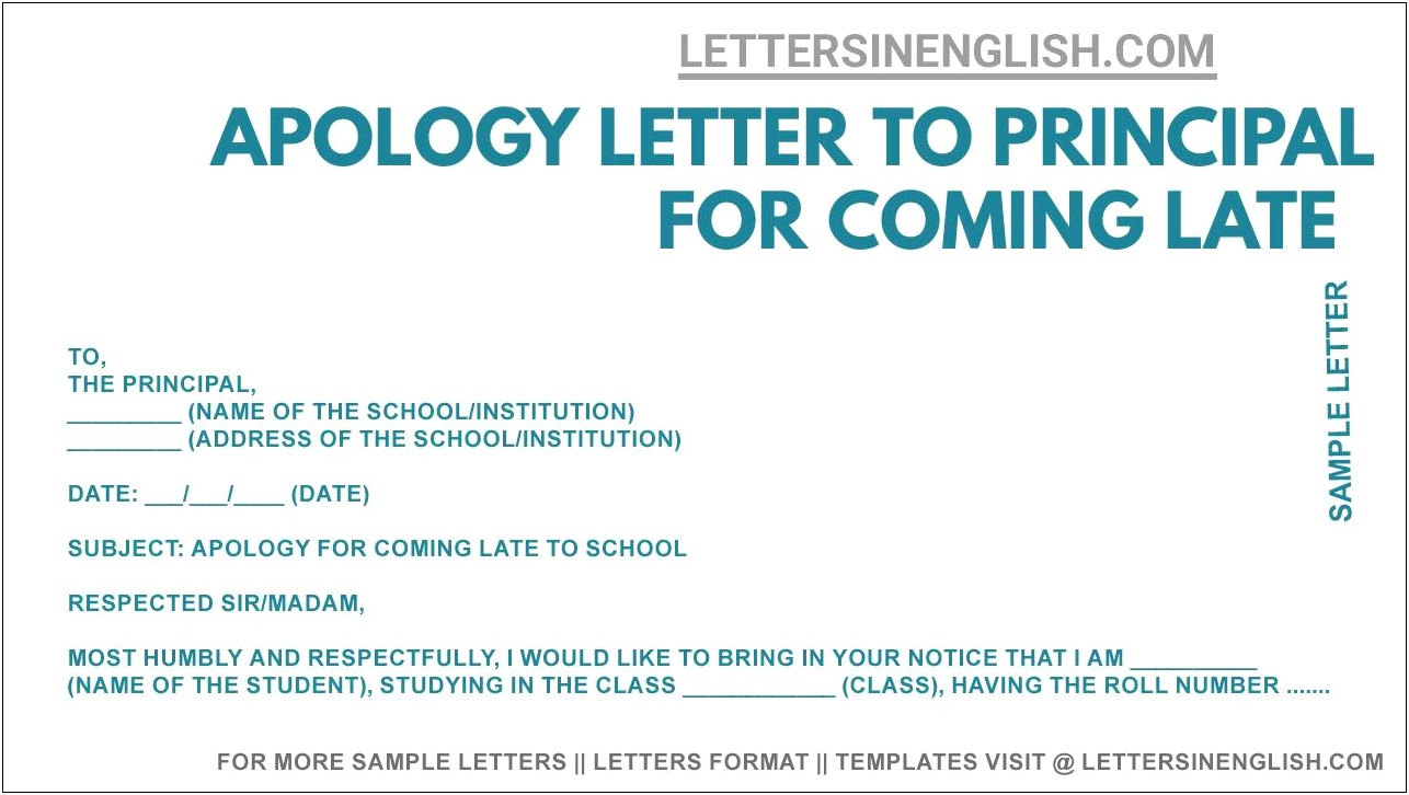 Excused Letter From Principal For Coming Late Template