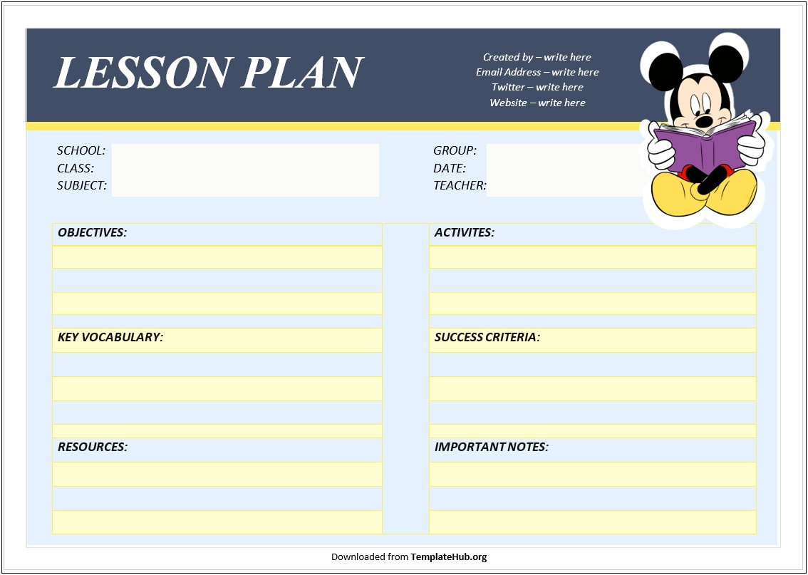 Exemplar Sample Lesson Plan Template For Elementary