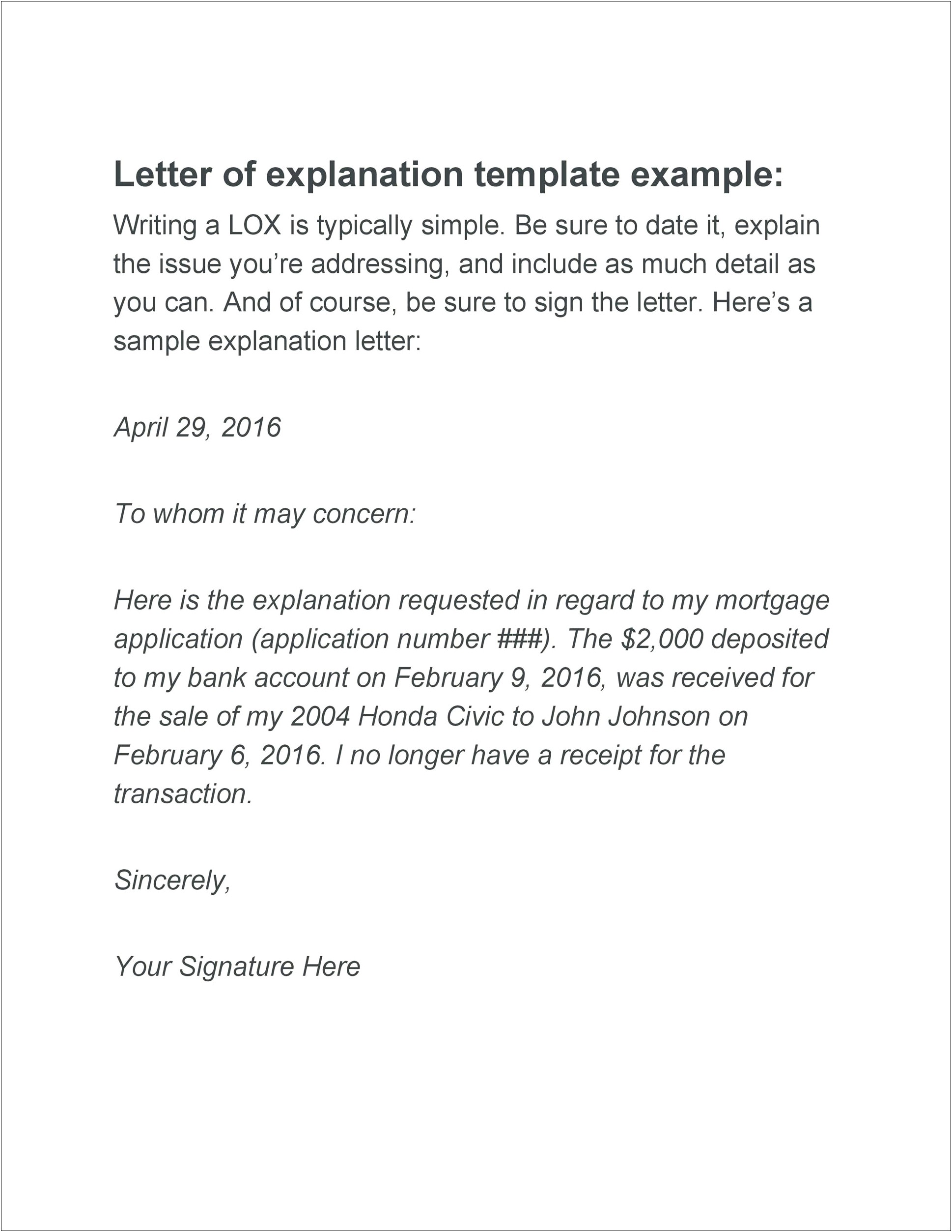 Explanation Letter For Home Loan Template