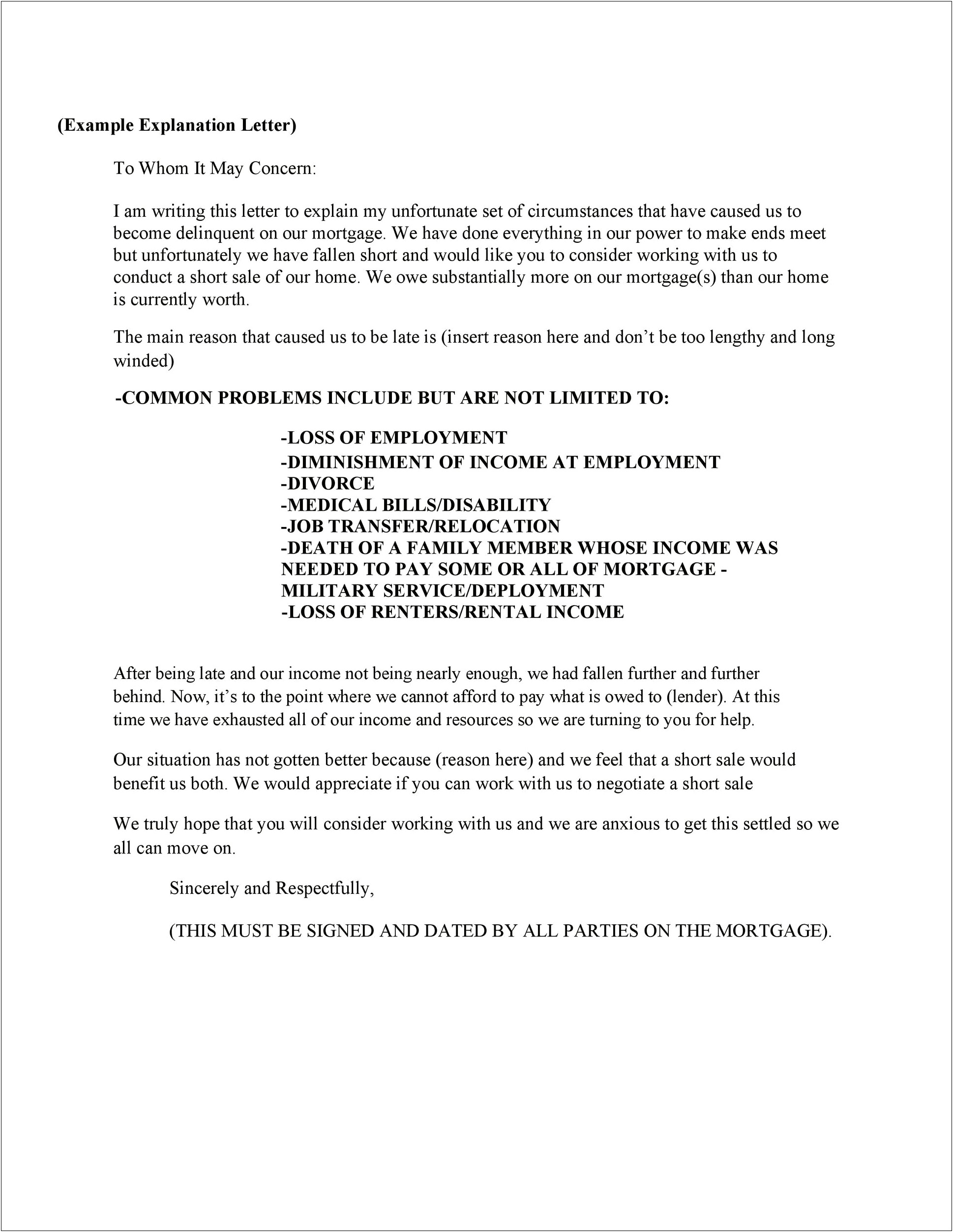 Explanation Letter To Mortgage Underwriter Template