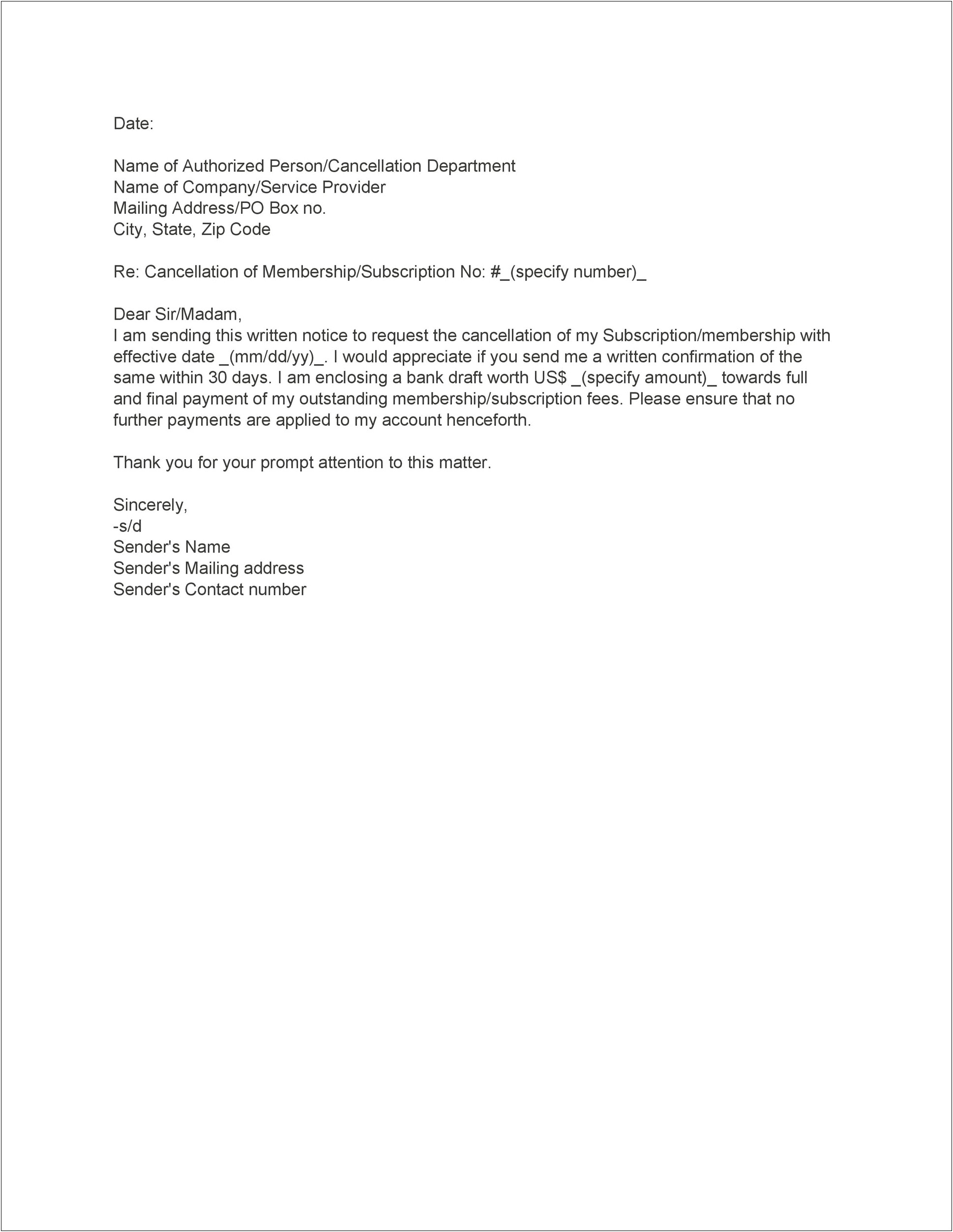 Extended Car Warranty Cancellation Letter Template