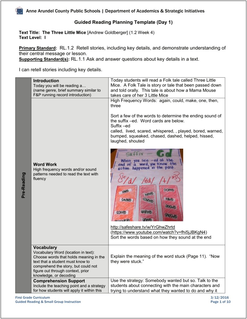 F And P Guided Reading Lesson Plan Template