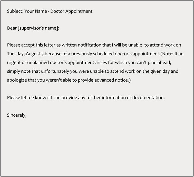 Failure To Attend Appointment Letter Template