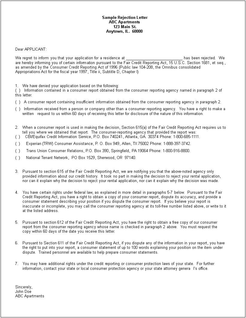 Fair Credit Reporting Act Dispute Letter Template