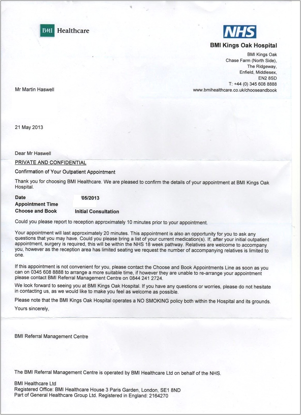 Fake Nhs Hospital Appointment Letter Template