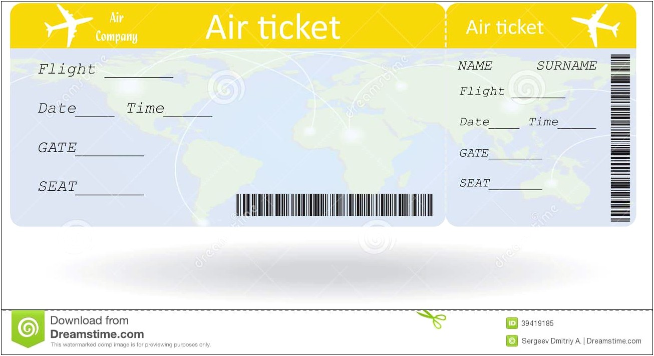 Fake Plane Ticket Template For Gift