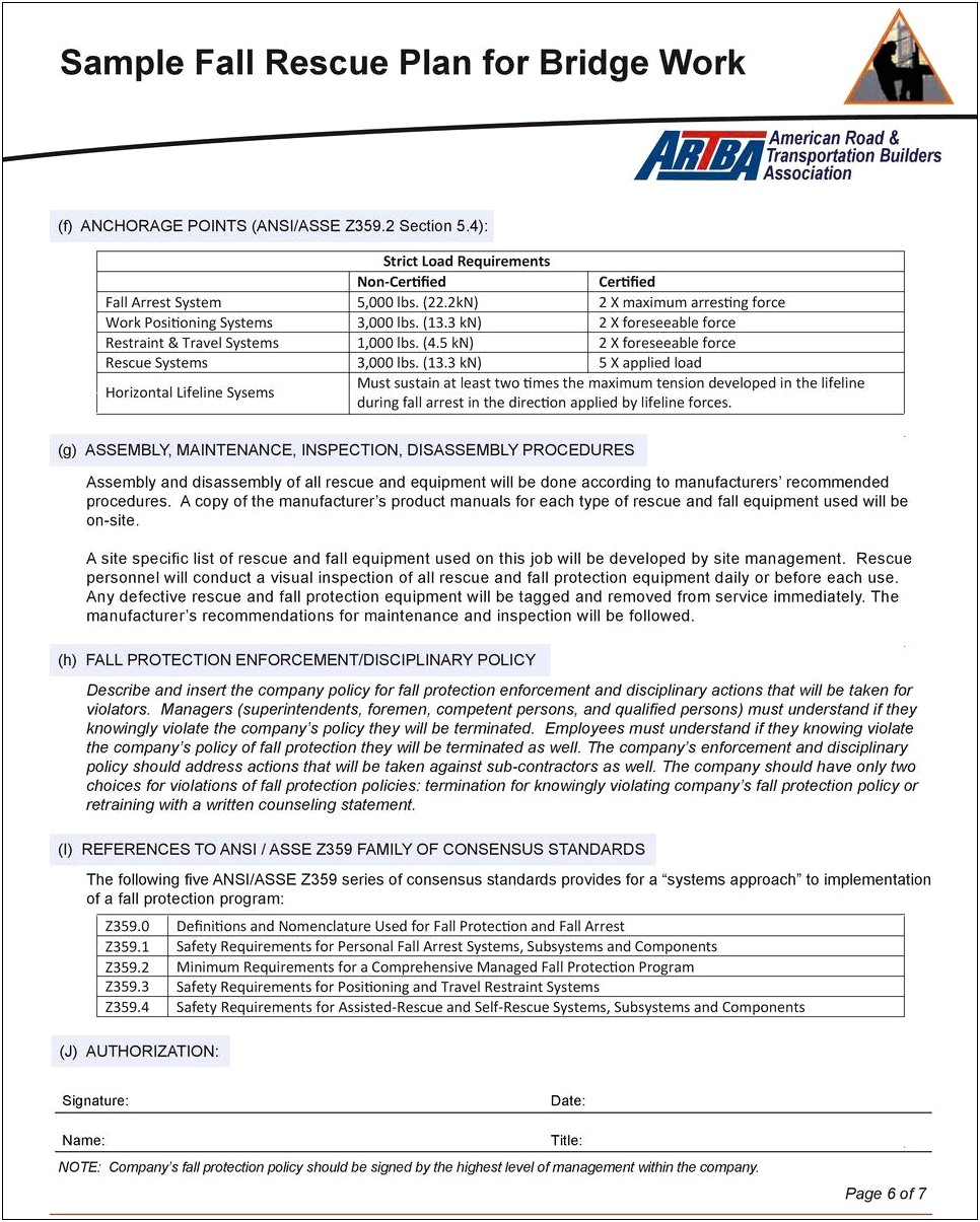 Fall Protection Rescue Plan Template Ontario