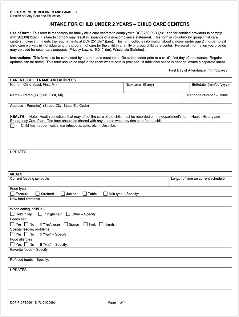 Family Child Care Provider Emergency Plan Template Wisconsin