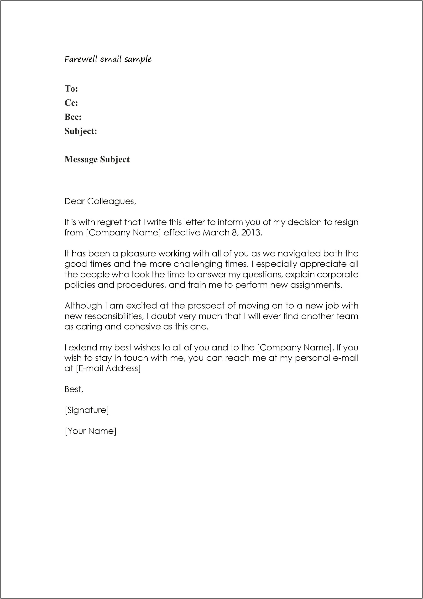 Farewell Letter To Business Partners Template