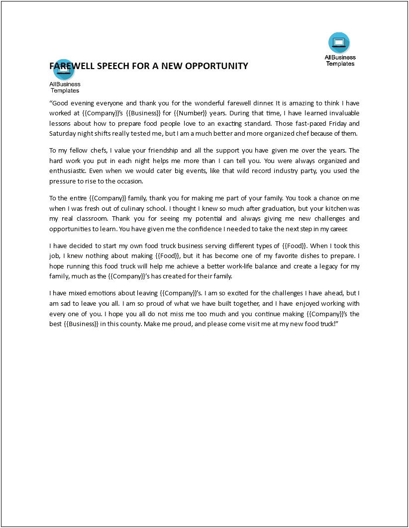 Farewell Letter To Colleagues Sample Template