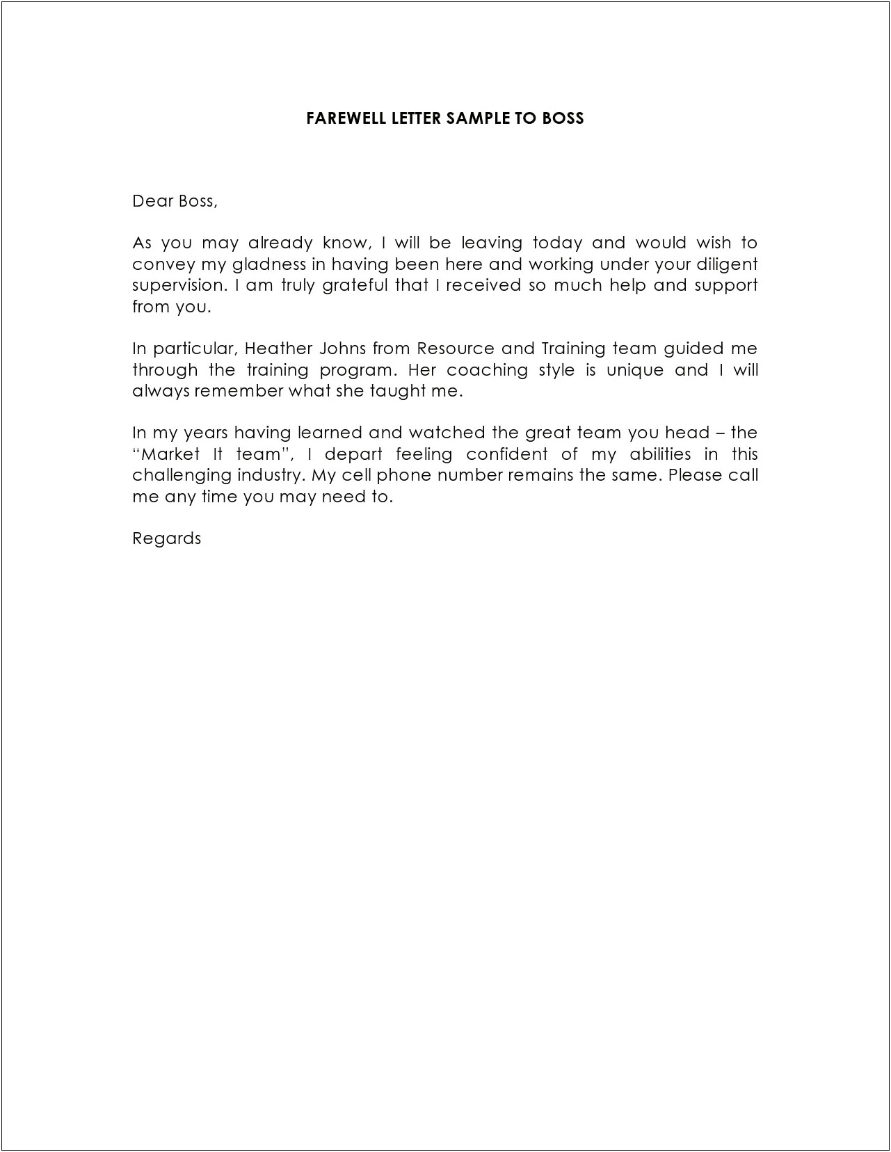 Farewell Thank You Letter To Boss Template