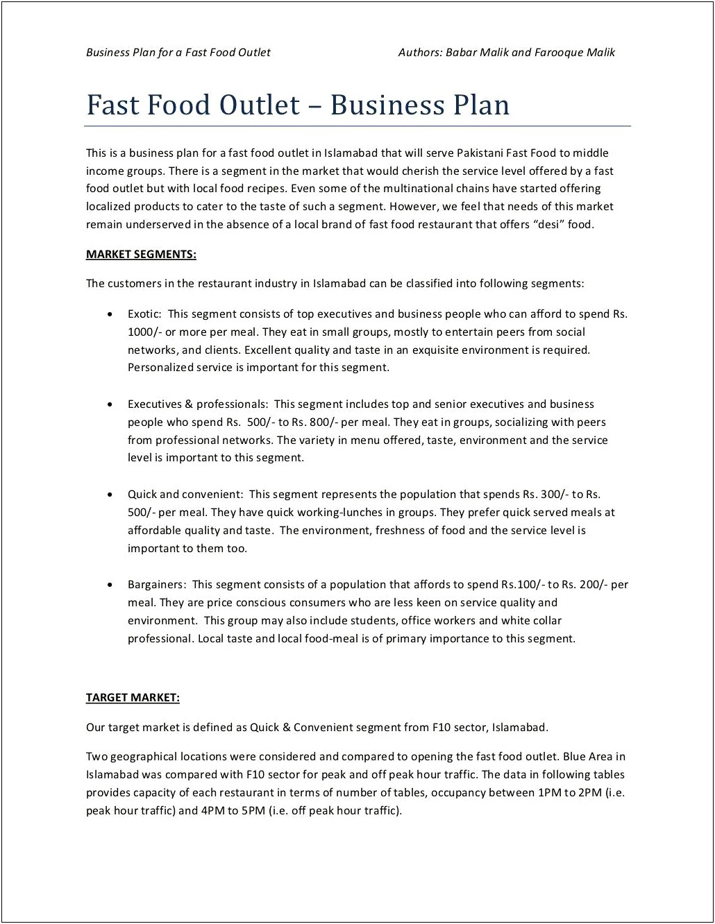 Fast Food Restaurant Business Plan Template Docx