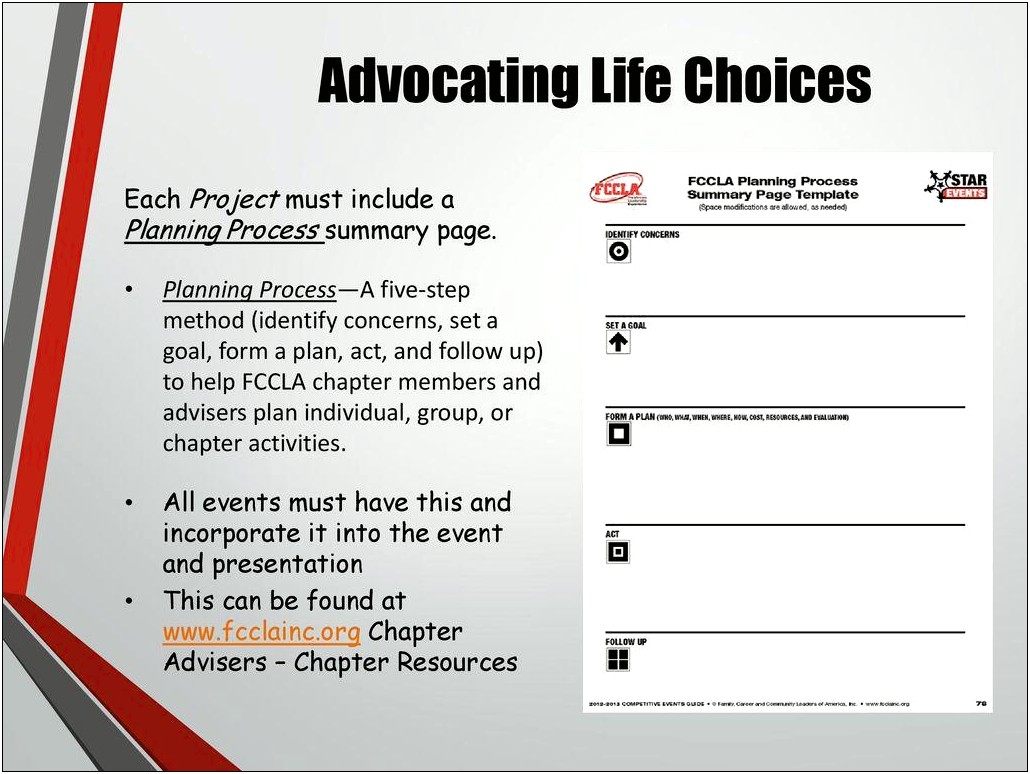 Fccla Planning Process Summary Page Template Example