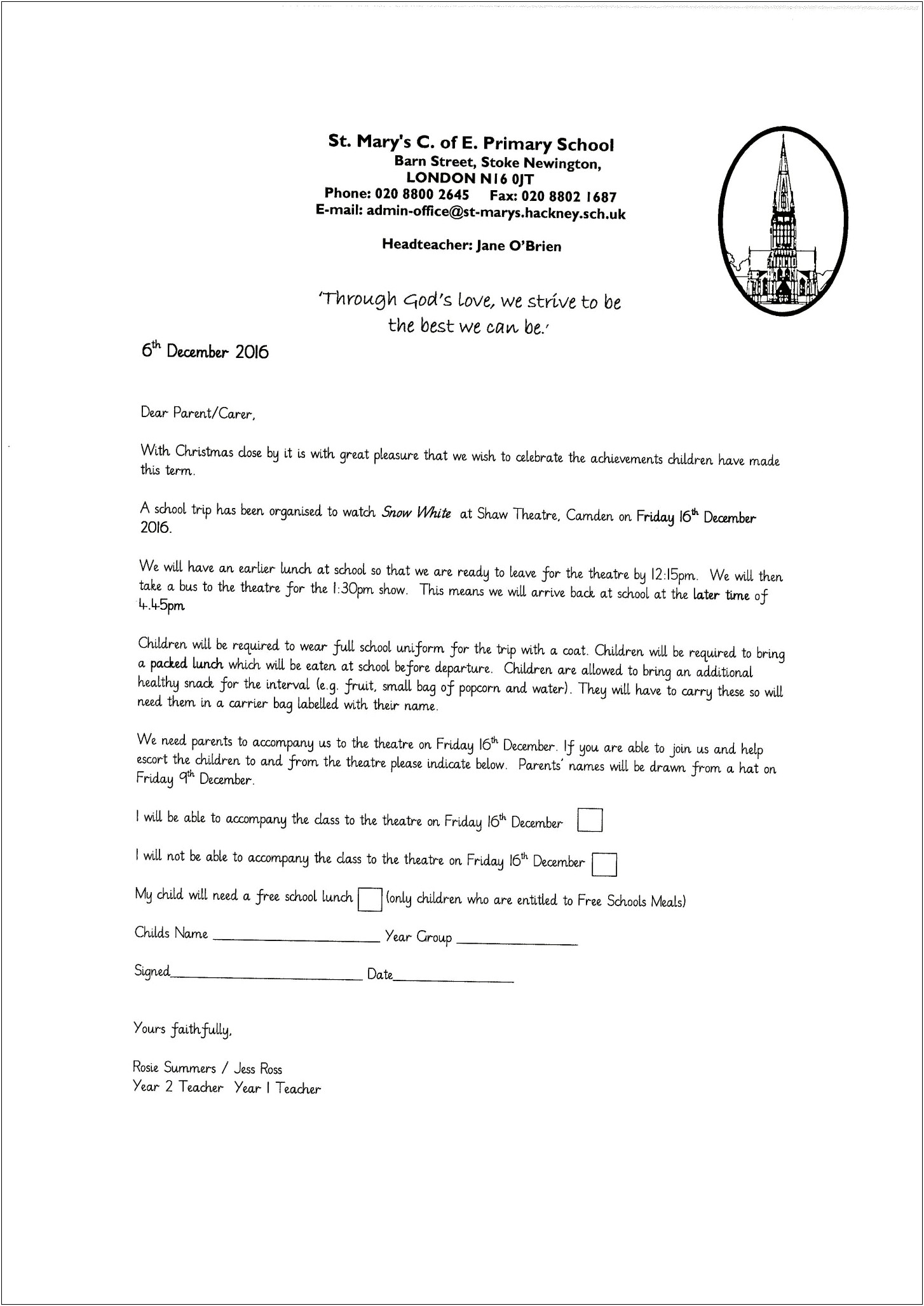 Field Trip Reminder Letter To Parents Template