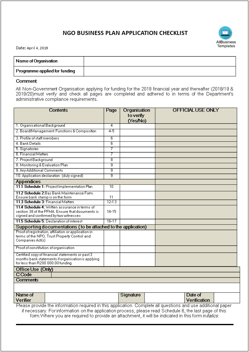 Fill In Template Of Business Plan For Nonprofit