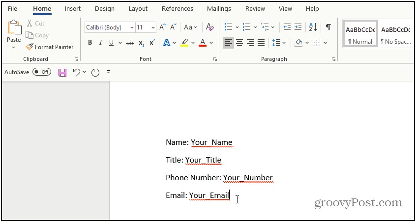 Filling In A Template In Word