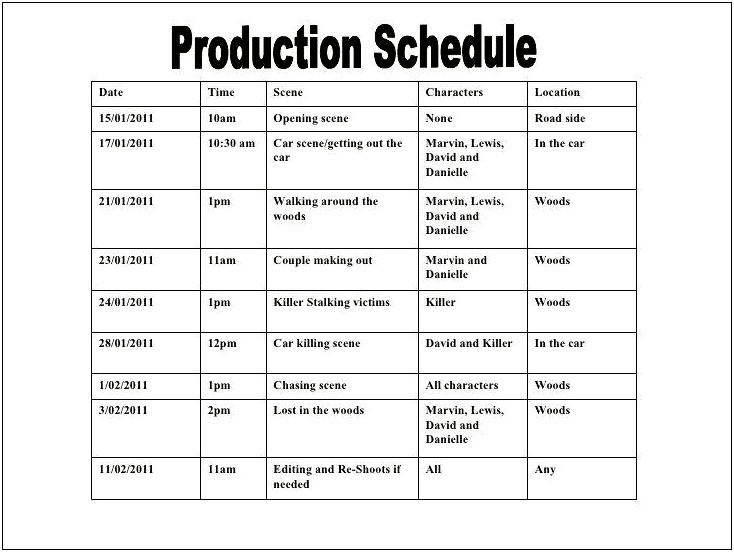 Film Production Shot Day Planning Template