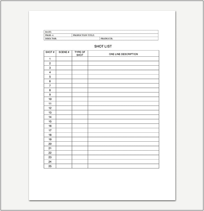 Film Shot List Template Word Download