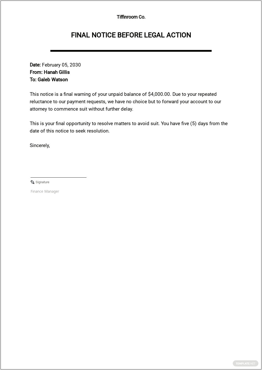 Final Notice Before Legal Action Letter Template Uk